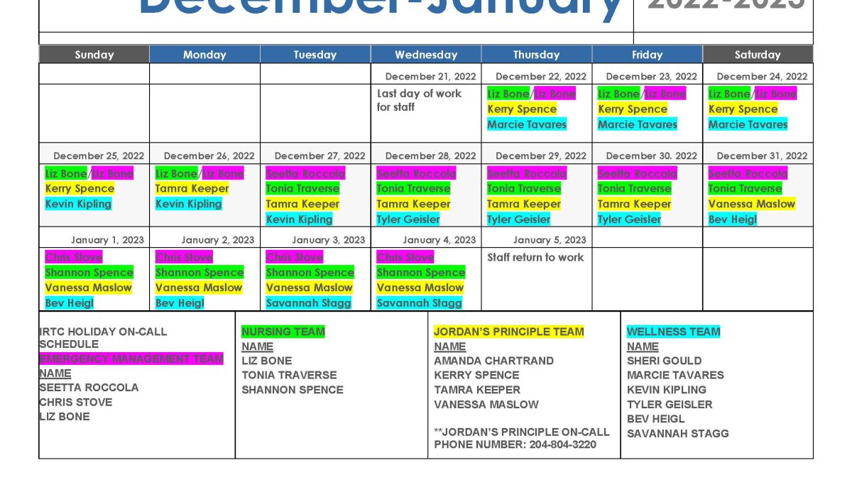 Holiday on-call schedule 2