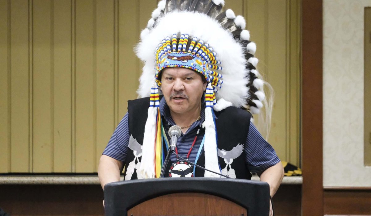 Daniel Crump / Winnipeg Free Press. Chief Cornell MacLean of the Lake Manitoba First Nation speaks at a public event hosted by the Interlake Reserves Tribal Council regarding The Lake Manitoba-Lake St. Martin Channels Outlet Project. February 8, 2020.